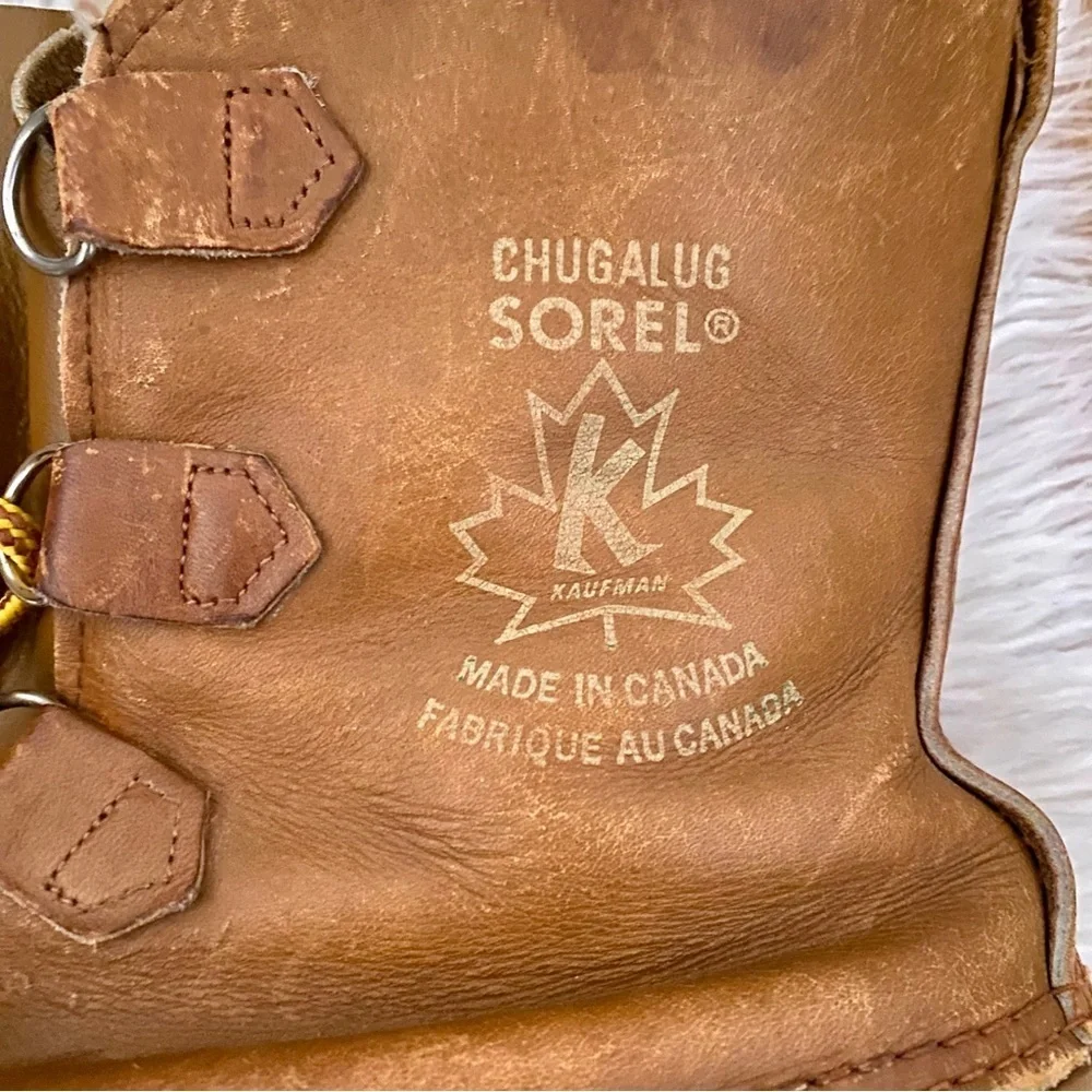 Sorel Kaufman Chugalug Tan Leather Winter Lace Up Boot Size 7 Insulated Vintage